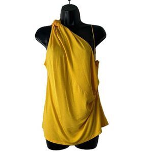 a new day Top Womens Size XXL Gold Asymmetric One Shoulder Sleeveless Ruched